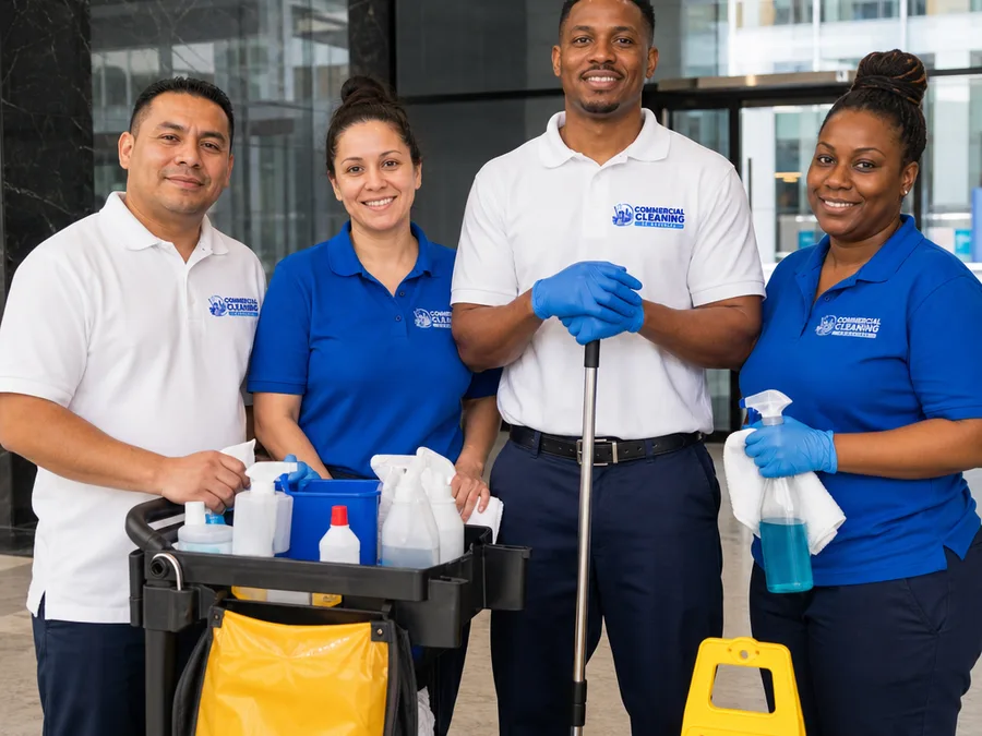 Commercial Cleaning of Brooklyn team in a building lobby